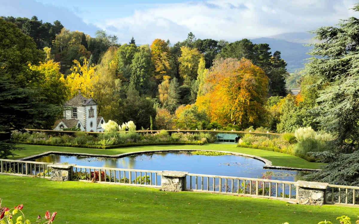 Bodnant Garden pond and autumn planting