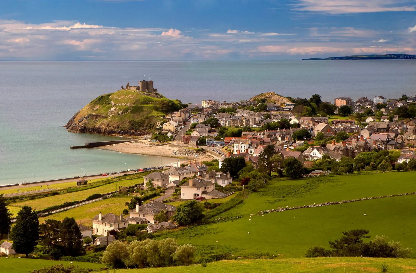 Criccieth town and castle above the coast